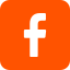 The facebook logo in an orange circle placed at the footer.