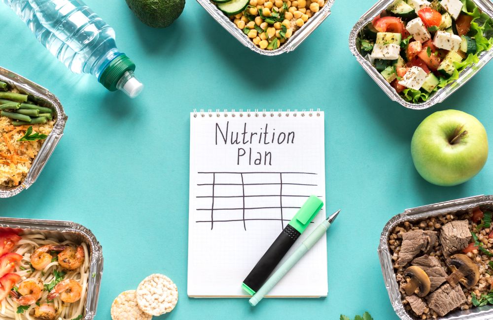 A notepad with a nutrition plan written on it, including information on semaglutide and tirzepatide.